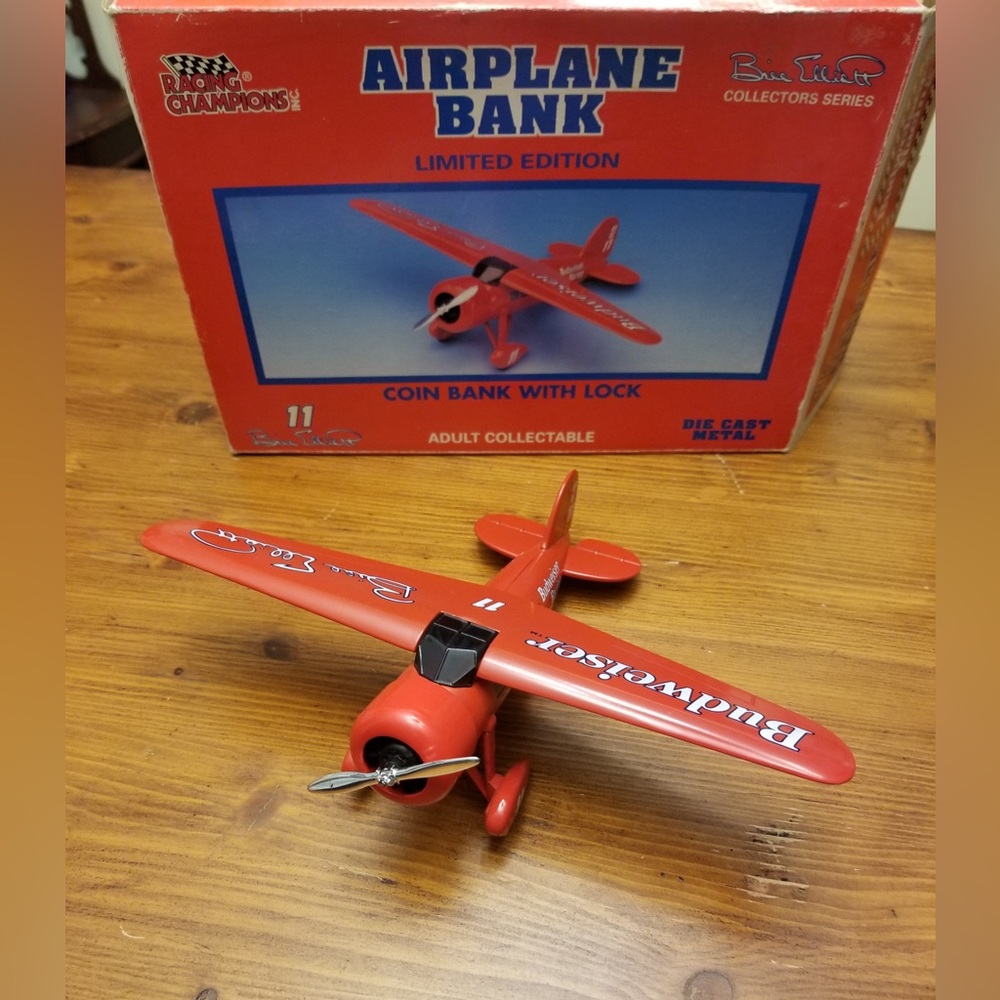 Vintagr 1993 Bill Elliot #11 Champion Budweiser Die Cast Airplane Bank NIB